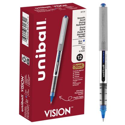 uni-ball Vision Stick Roller Ball Pens, Fine Point, Black Ink, Pack of 4