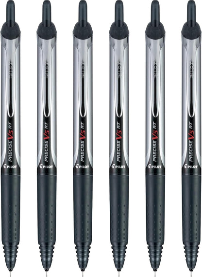PILOT Precise V5 RT Retractable Rollerball Pens, 0.5mm, Black, 6-Pack