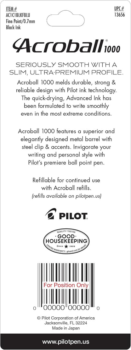 PILOT Acroball 1000 Ballpoint Pen, Blue Barrel, Black Ink, Single Pen