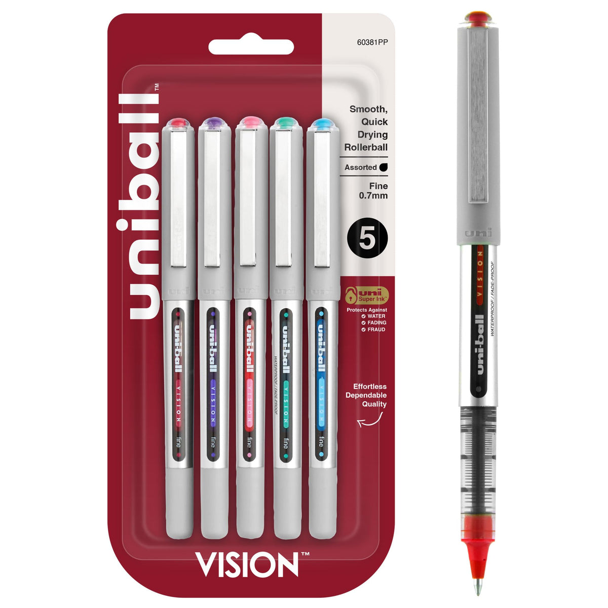 uni-ball Vision Stick Roller Ball Pens, Fine Point, Black Ink, Pack of 4