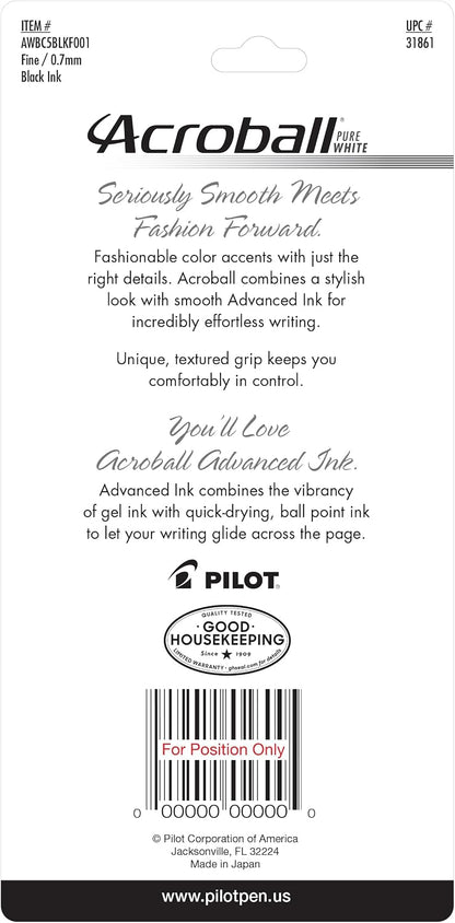 PILOT Acroball PureWhite Advanced Ink Ball Point Pens, 0.7mm, 5-Pack