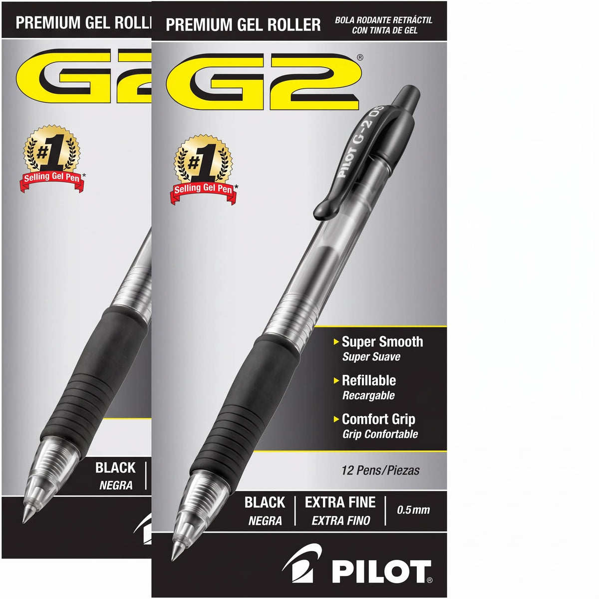 PILOT G2 Extra Fine Point Black Gel Ink Pens, Dozen Box, 31002