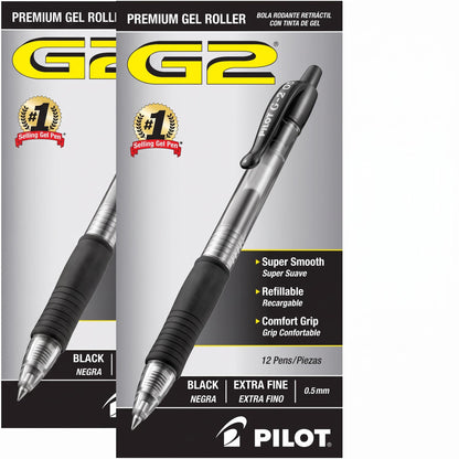 PILOT G2 Extra Fine Point Black Gel Ink Pens, Dozen Box, 31002