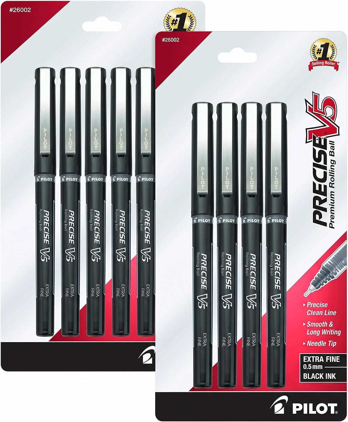 PILOT Precise V5 Stick Pens, Extra Fine Point 0.5mm, Black, 4-Pack