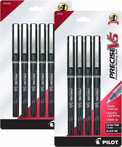 PILOT Precise V5 Stick Pens, Extra Fine Point 0.5mm, Black, 4-Pack