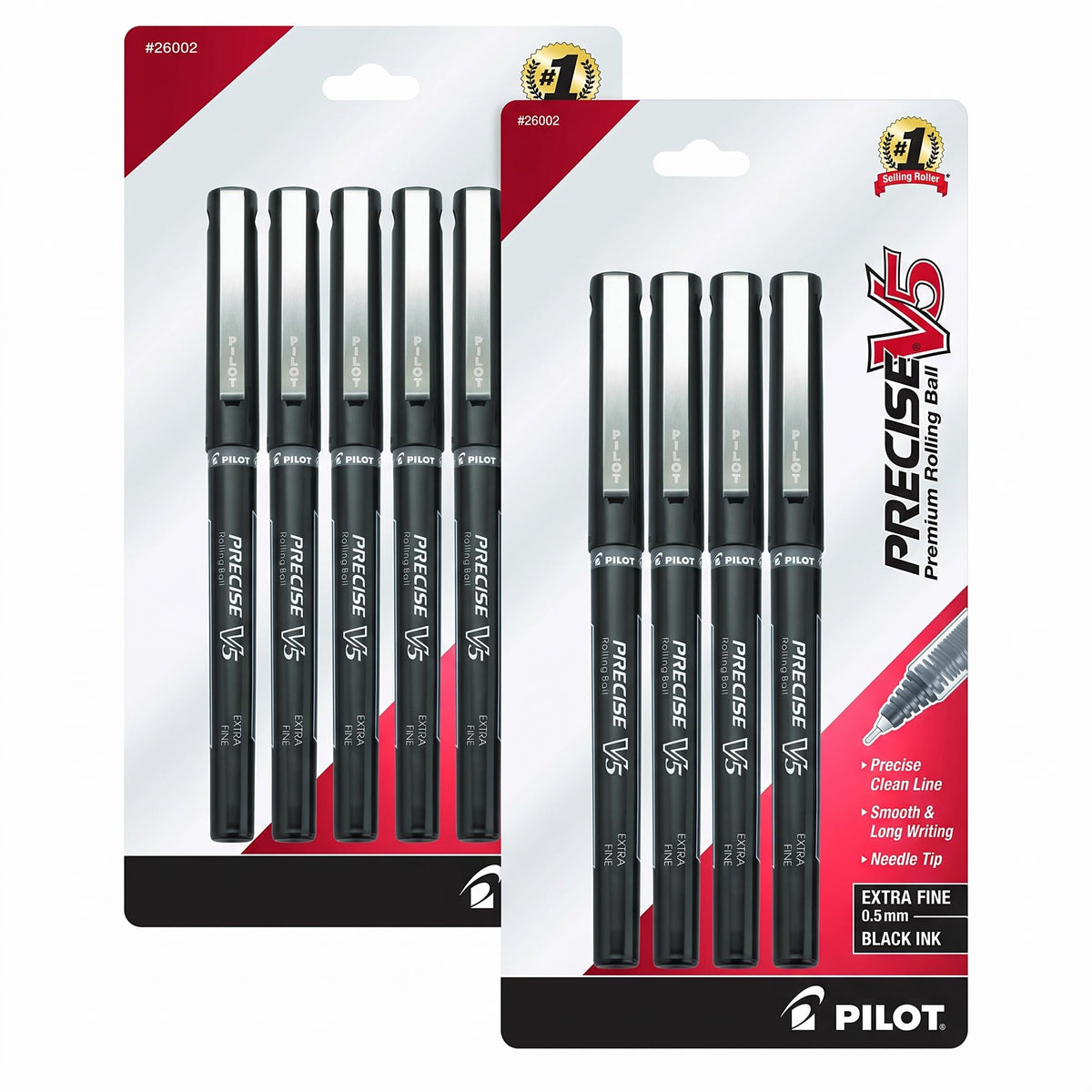 PILOT Precise V5 Stick Pens, Extra Fine Point 0.5mm, Black, 4-Pack