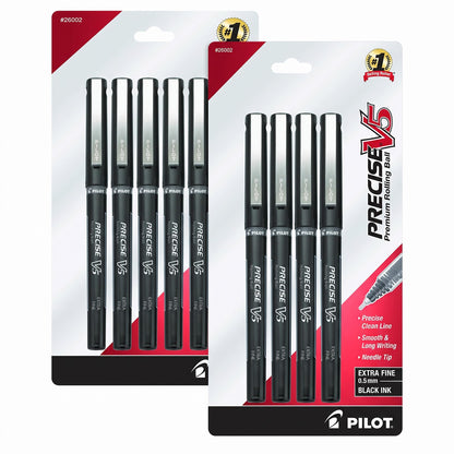 PILOT Precise V5 Stick Pens, Extra Fine Point 0.5mm, Black, 4-Pack