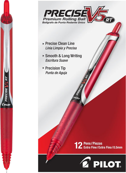 PILOT Precise V5 RT Retractable Rollerball Pens, 0.5mm, Black, 12-Pack
