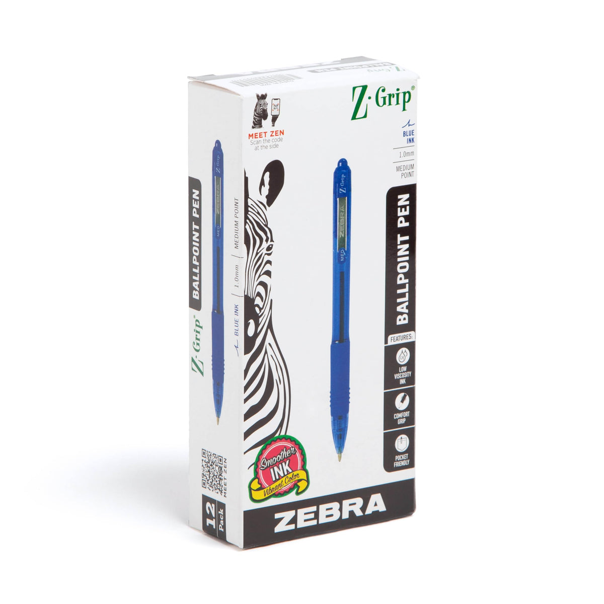Zebra Pen Z-Grip Retractable Ballpoint Pen, Black Ink, 1.0mm, 24 Bulk-Pack