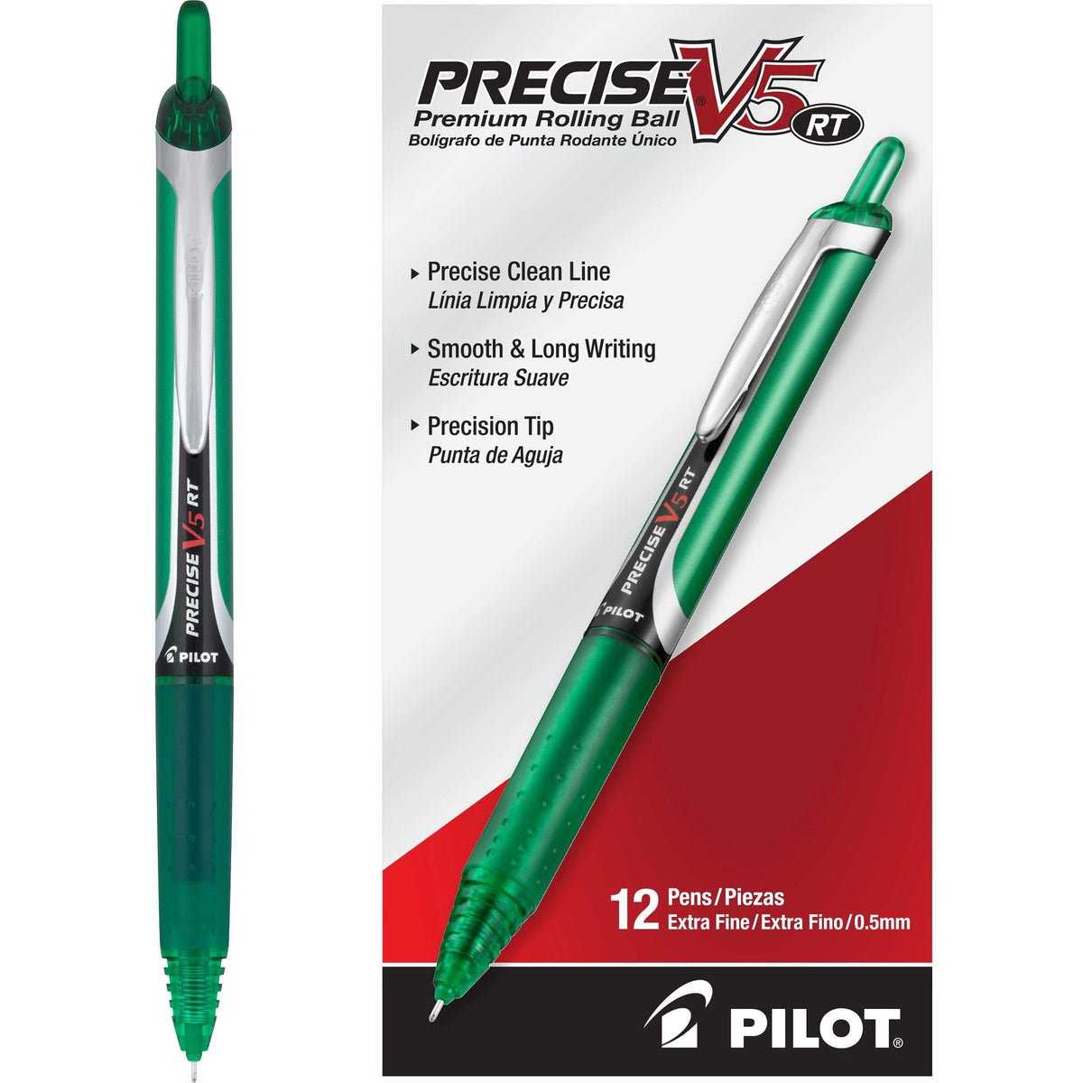 PILOT Precise V5 RT Retractable Rollerball Pens, 0.5mm, Black, 12-Pack