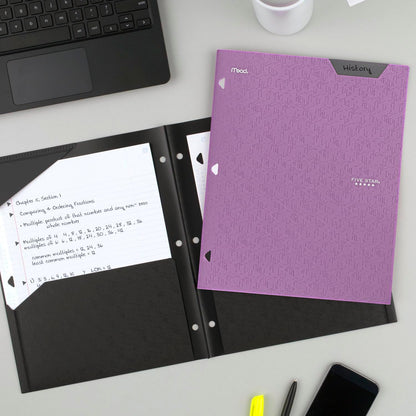 Five Star 2-Pocket Folder, Plastic Folder with Stay-Put Tabs, Fits 3-Ring Binder, Holds 8-1/2" x 11" Paper, Amethyst Purple (333420I-ECM)