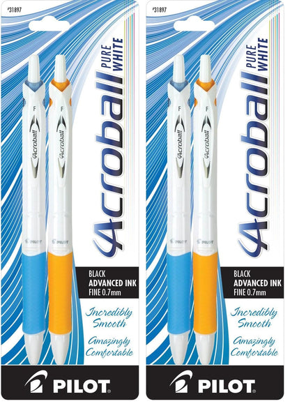 PILOT Acroball PureWhite Advanced Ink Ball Point Pens, 0.7mm, 5-Pack