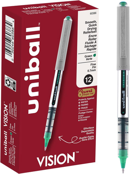 uni-ball Vision Stick Roller Ball Pens, Fine Point, Black Ink, Pack of 4
