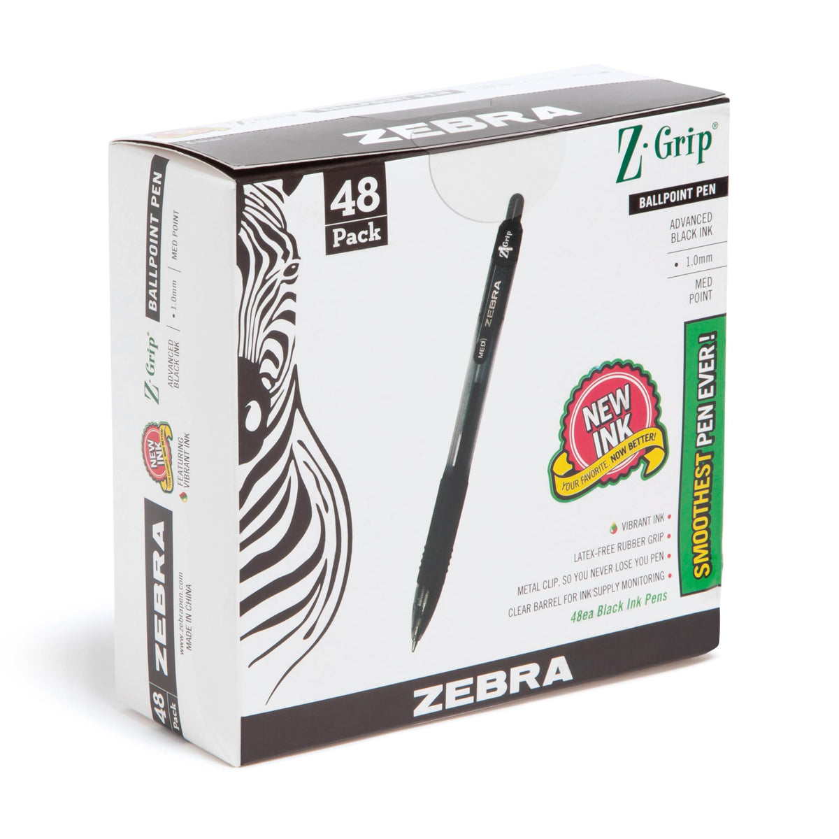 Zebra Pen Z-Grip Retractable Ballpoint Pen, Black/Blue, 1.0mm, 18-Pack