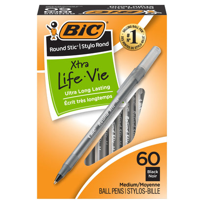 BIC Round Stic Xtra Life Ballpoint Pen, 1.0 mm Medium Point, Blue, 60-Count