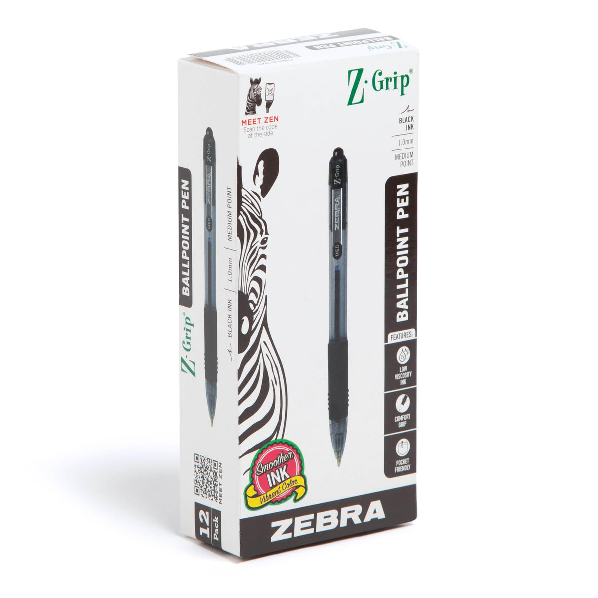 Zebra Pen Z-Grip Retractable Ballpoint Pen, Black/Blue, 1.0mm, 18-Pack