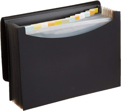 Amazon Basics Expanding Accordion File Organizer, Letter Size, 13 Compartments, Large Capacity Document Storage, Waterproof, Black, 1-Pack
