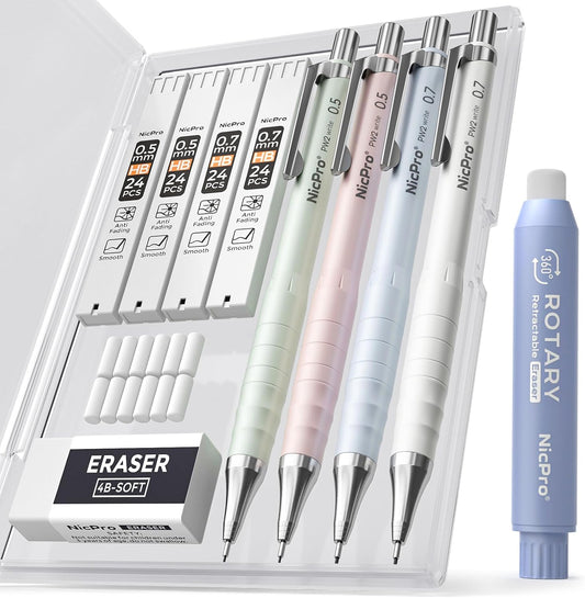 Nicpro Cute Mechanical Pencil Set, 4PCS 0.5&0.7 mm Pastel Drafting Pencils