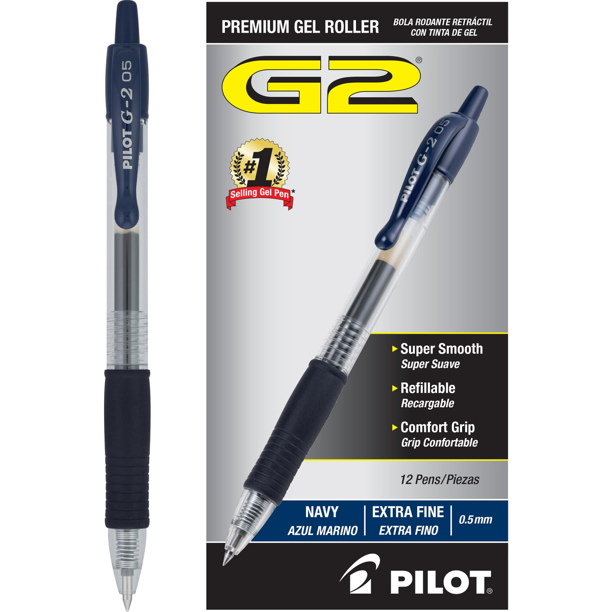 PILOT G2 Extra Fine Point Black Gel Ink Pens, Dozen Box, 31002
