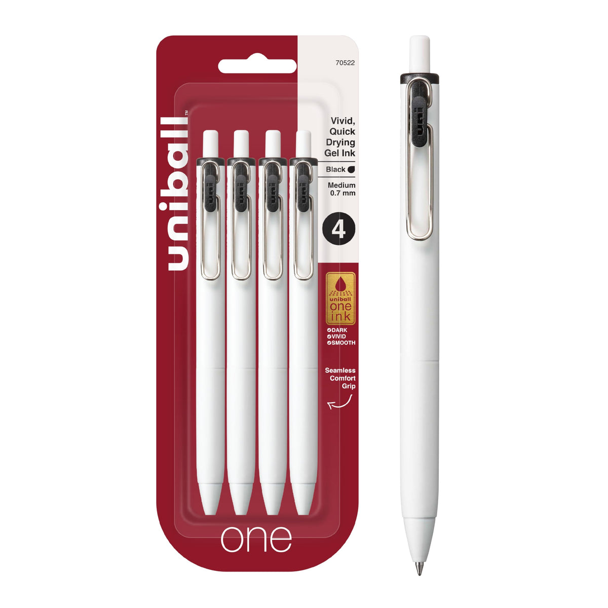 uniball™ one Retractable Gel Pens, Medium Point (0.7mm), Black Ink, 12 Pack