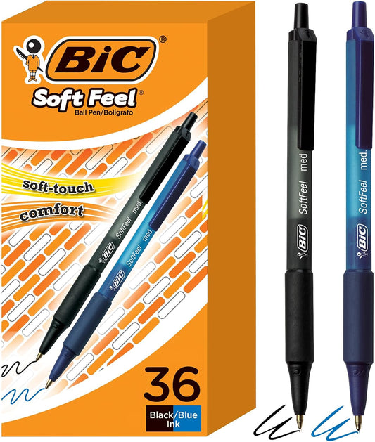 BIC Soft Feel Retractable Ballpoint Pen, 1.0 mm Medium Point, 36-Count