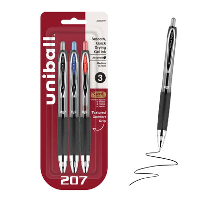 uniball™ 207 Gel Pens, Blue Ink, 0.7mm Medium Point, Retractable, 4 Count