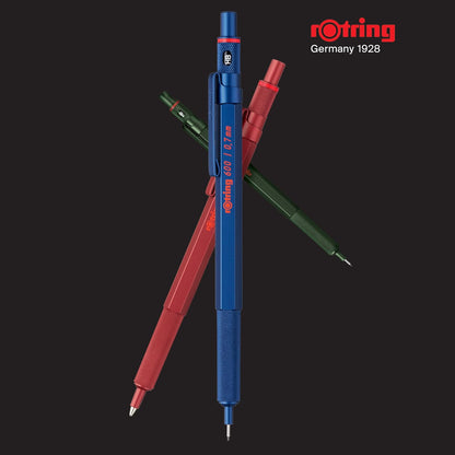 rOtring 600 Ballpoint Pen, Medium Point, Black Ink, Blue Barrel, Refillable - Smooth Writing, Non-Slip Grip