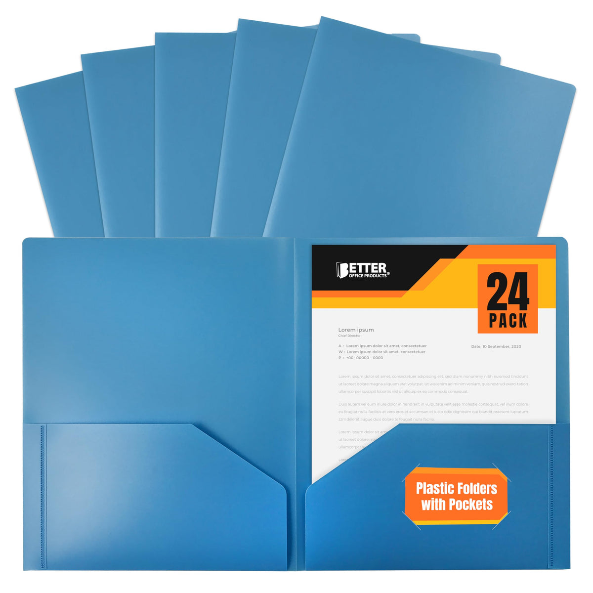 Better Office Products Heavyweight Plastic 2 Pocket Portfolio Folder, Letter Size Poly Folders 24 Pack (Black)