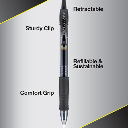 PILOT G2 Premium Gel Pens, Fine Point 0.7mm, Black Ink, 5-Pack