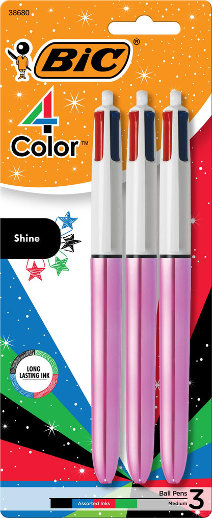 BIC 4-Color Retractable Ballpoint Pen, 3-Count Pack, Comfortable Grip