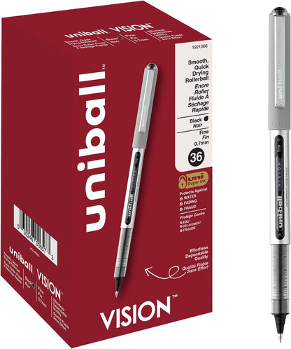 uni-ball Vision Stick Roller Ball Pens, Fine Point, Black Ink, Pack of 4