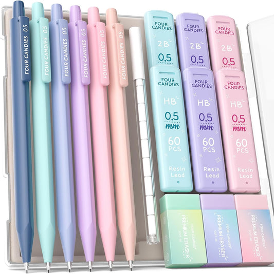 Four Candies Cute Mechanical Pencil Set, 0.5mm Fine Point, 6-Count Pack