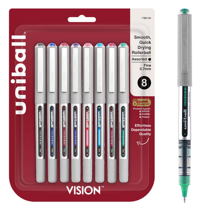 uni-ball Vision Stick Roller Ball Pens, Fine Point, Black Ink, Pack of 4