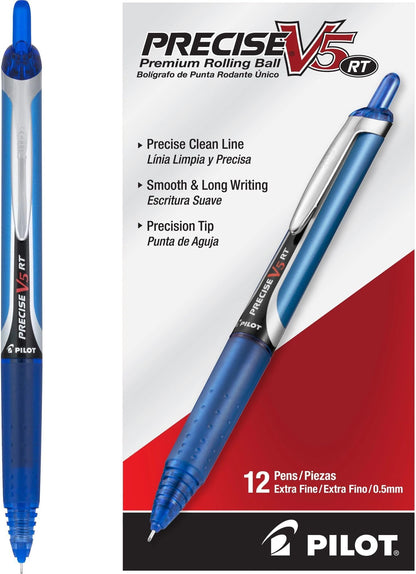 PILOT Precise V5 RT Retractable Rollerball Pens, 0.5mm, Black, 12-Pack