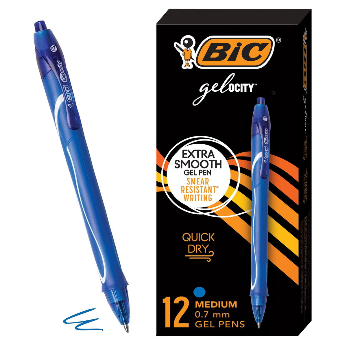 BIC Gelocity Quick Dry Black Gel Pens, Medium Point, 0.7 mm, 12-Count