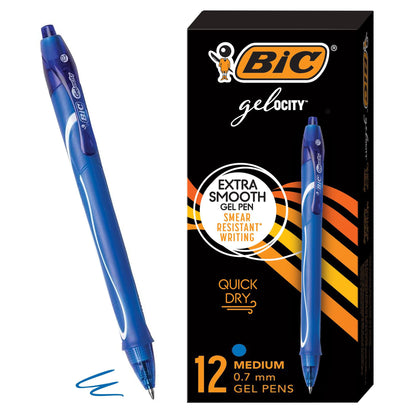 BIC Gelocity Quick Dry Black Gel Pens, Medium Point, 0.7 mm, 12-Count