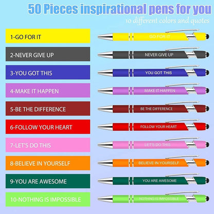 100 PCS Motivational Bulk Pens with Stylus Tip Gifts Black Ink