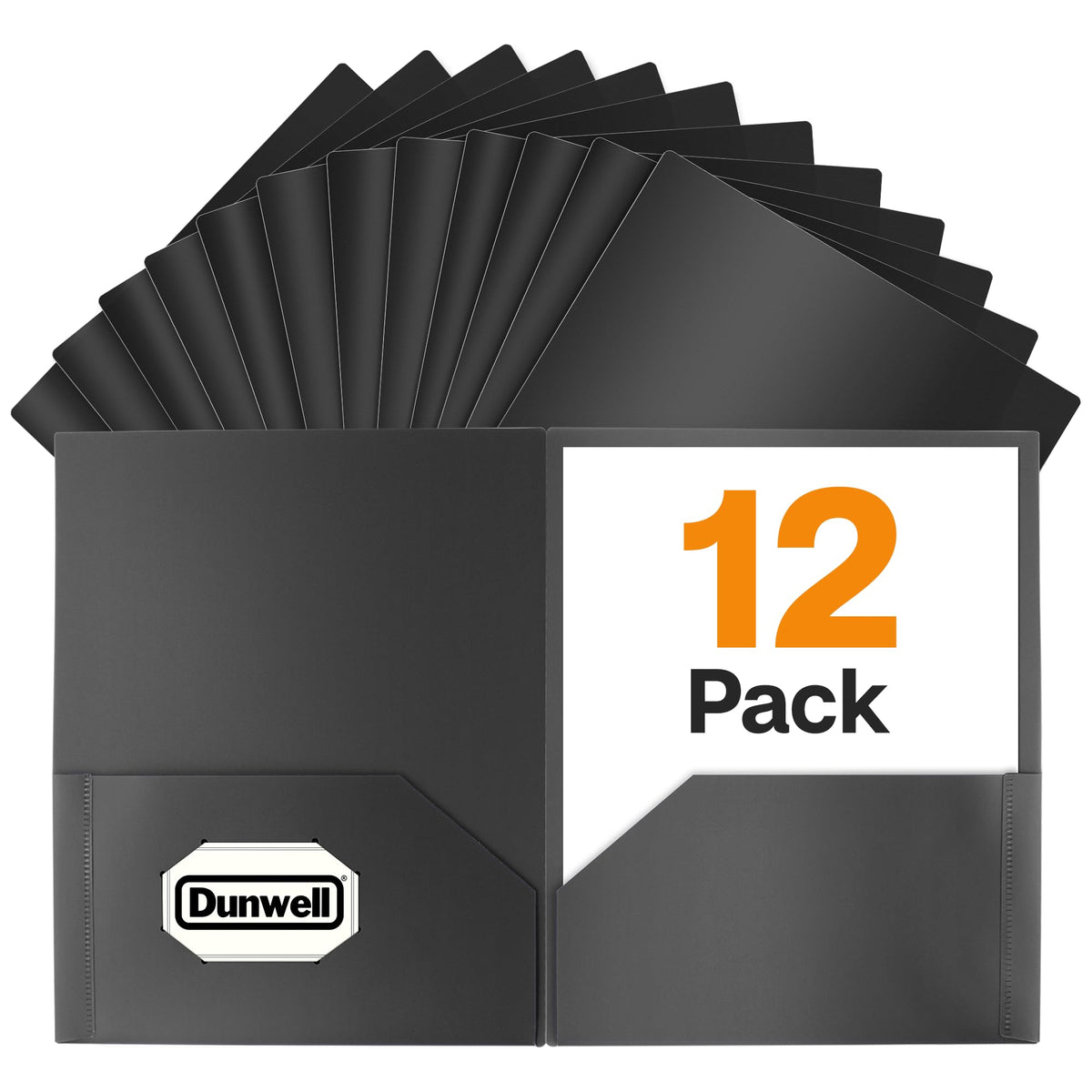 Dunwell Plastic 2-Pocket Folders, Black, 3 Pack, Heavy-Duty Poly