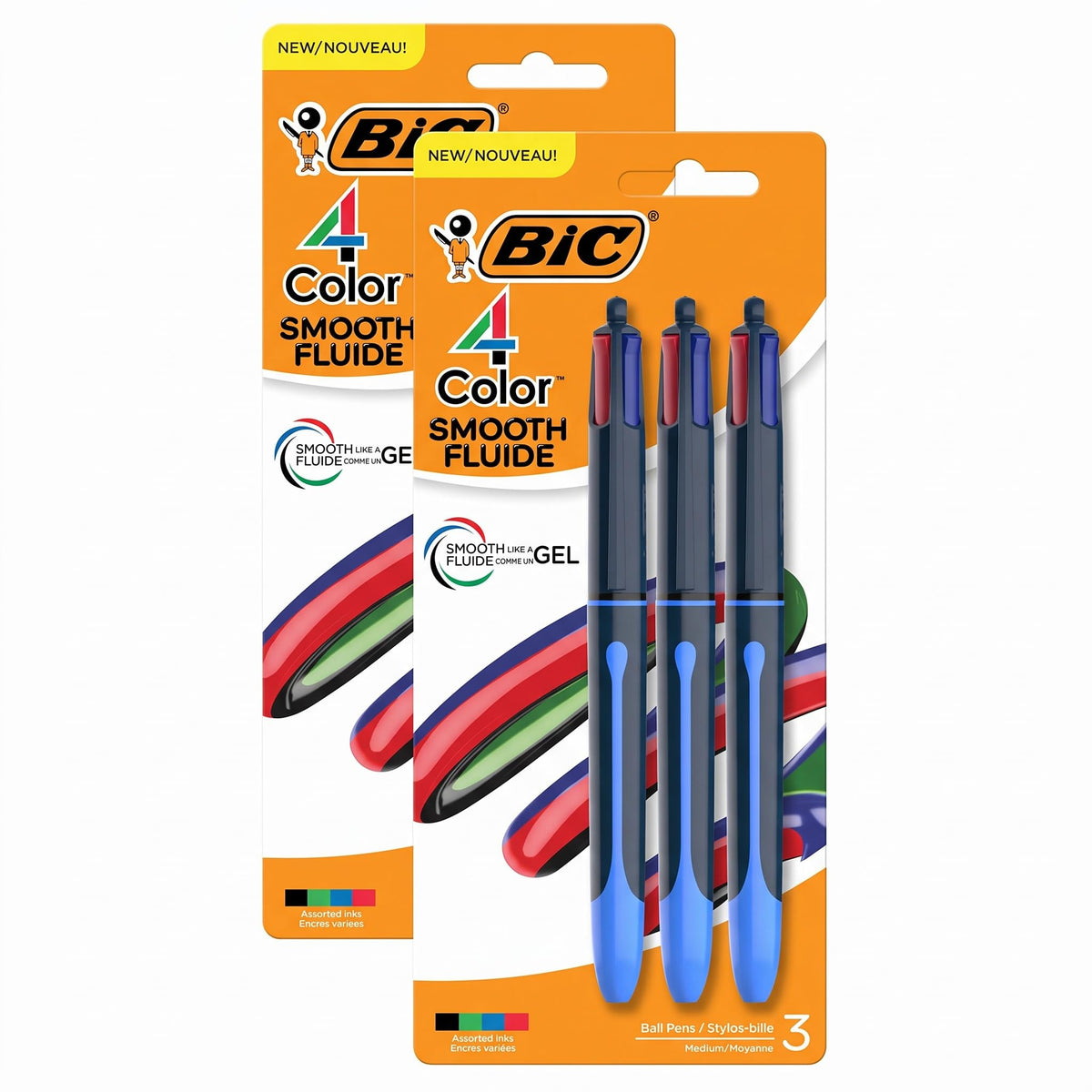 BIC 4-Color Retractable Ballpoint Pen, 3-Count Pack, Comfortable Grip