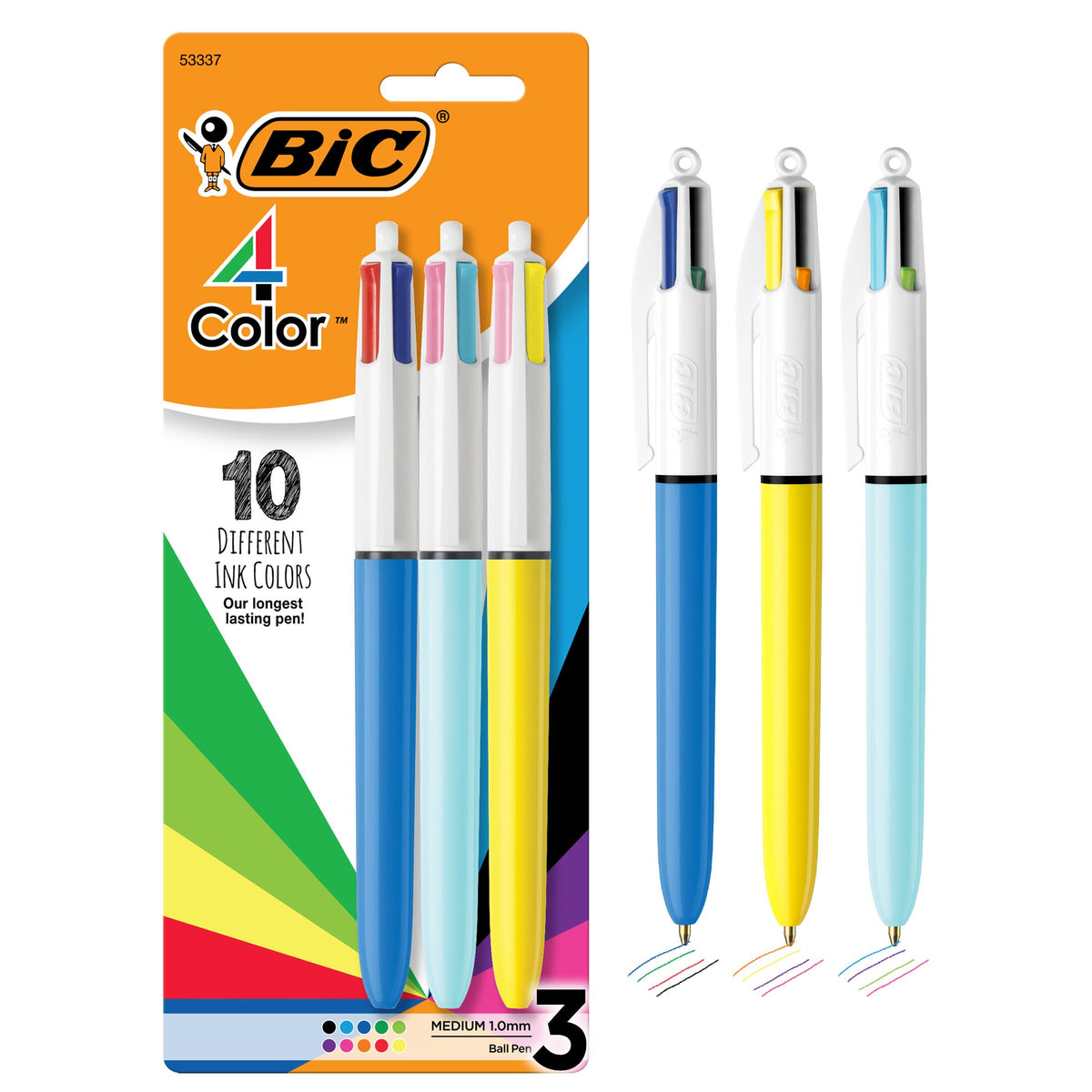 BIC 4-Color Retractable Ballpoint Pen, 3-Count Pack, Comfortable Grip