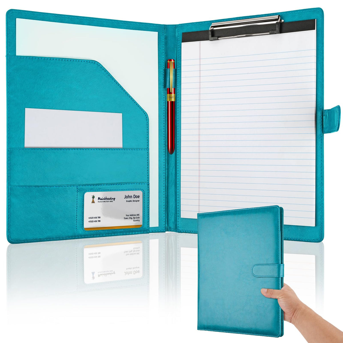 Professional Padfolio with Clipboard, Faux Leather Portfolio Folder Binder