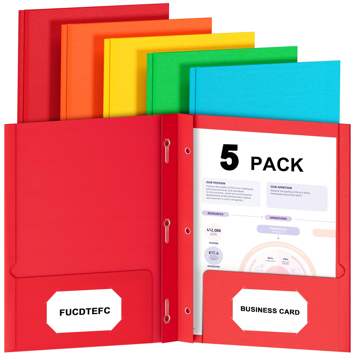 2 Pocket Folders with Prongs, 5 Pack Paper Folders with Pockets and Prongs