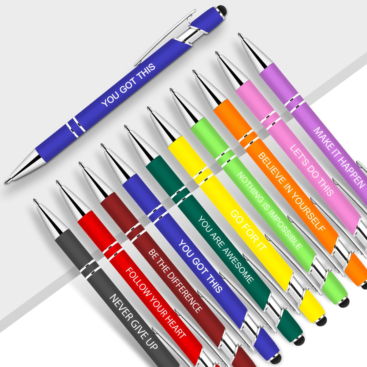 100 PCS Motivational Bulk Pens with Stylus Tip Gifts Black Ink