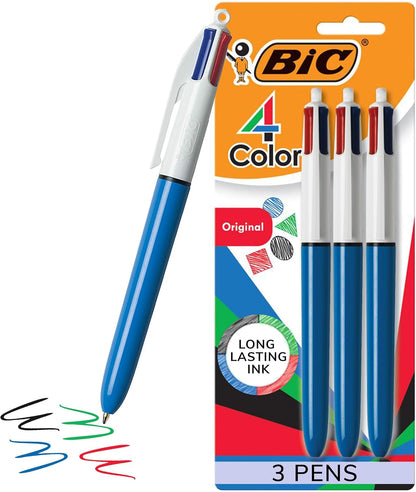 BIC 4-Color Original Retractable Ballpoint Pen, 1.0 mm Medium, 3-Count Pack