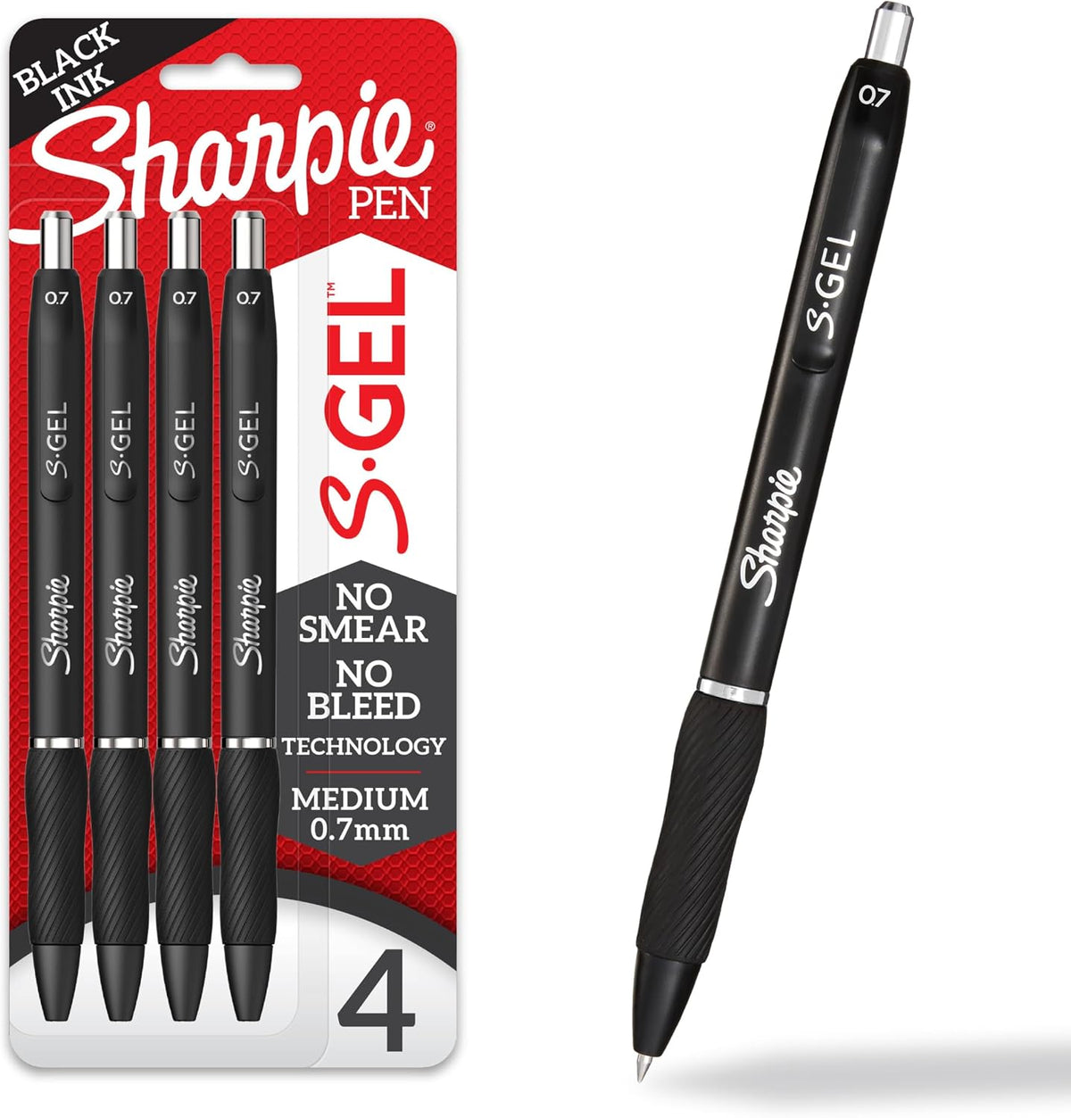 Sharpie S-Gel Retractable Gel Pen, Medium Point, Black Ink, 4/Pack (2096134)