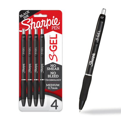 Sharpie S-Gel Retractable Gel Pen, Medium Point, Black Ink, 4/Pack (2096134)