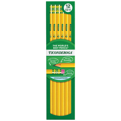 Ticonderoga Wood-Cased Pencils, Unsharpened, 2 HB Soft, Yellow, 24 Count