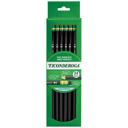 Ticonderoga Wood-Cased Pencils, 2 HB Soft, Black, 24 Count