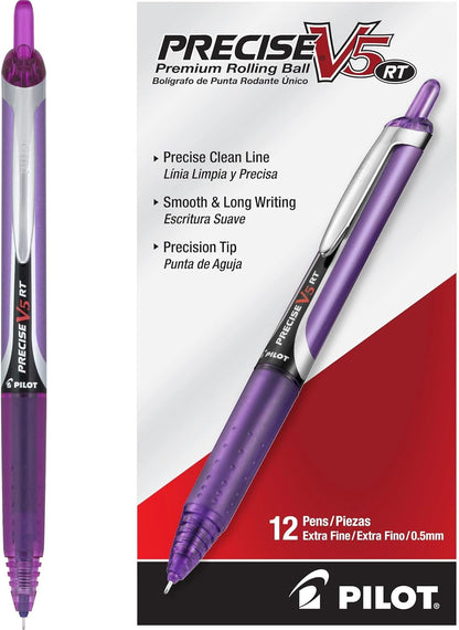 PILOT Precise V5 RT Retractable Rollerball Pens, 0.5mm, Black, 12-Pack