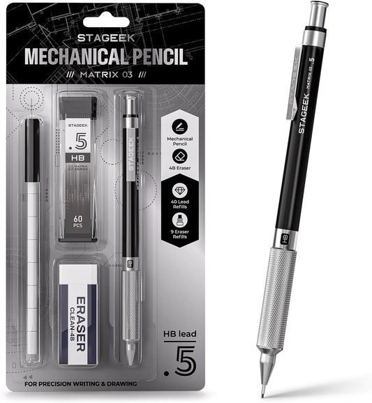 STAGEEK 0.5mm Mechanical Pencil, Drawing Pencil, with Eraser, 60 HB Leads